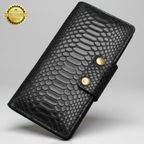 PORTFÖY Telefon Bölmeli Hakiki Deri Uzun Cüzdan - Yılan Desenli ve Çıtçıtlı