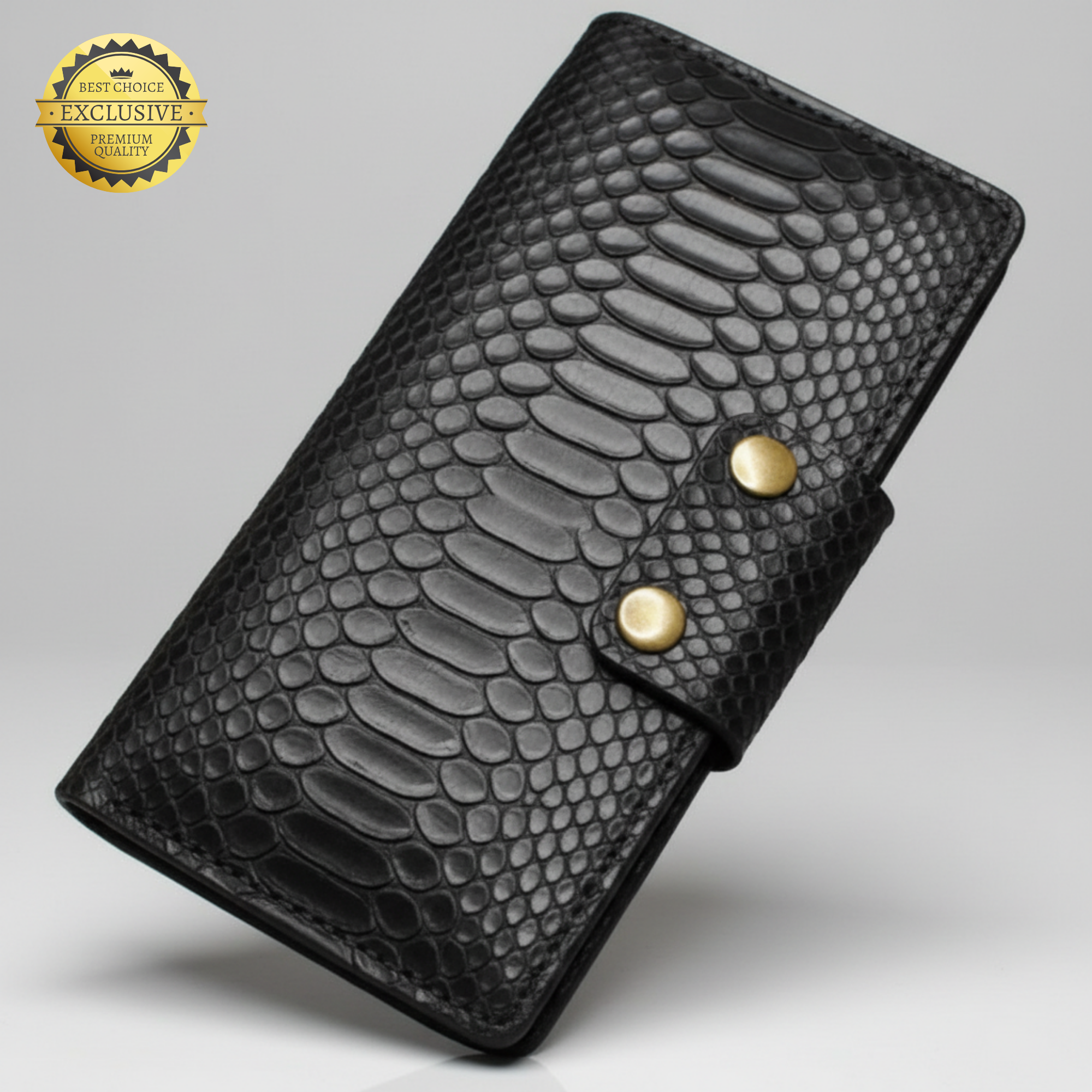 PORTFÖY Telefon Bölmeli Hakiki Deri Uzun Cüzdan - Yılan Desenli ve Çıtçıtlı