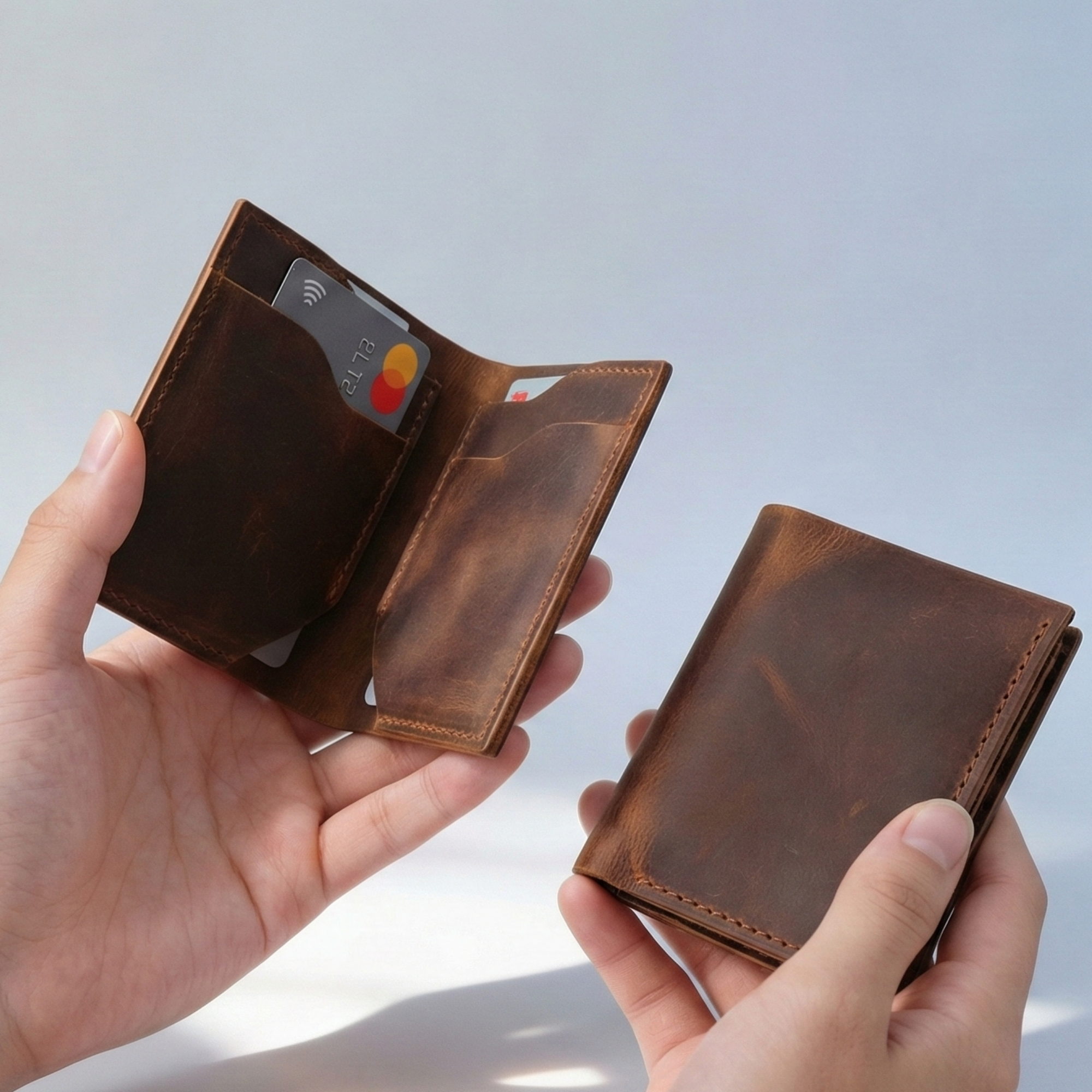 4 Kart Bölmeli Premium Gerçek Deri Cüzdan – Hakiki Deri, İnce ve Şık Tasarım