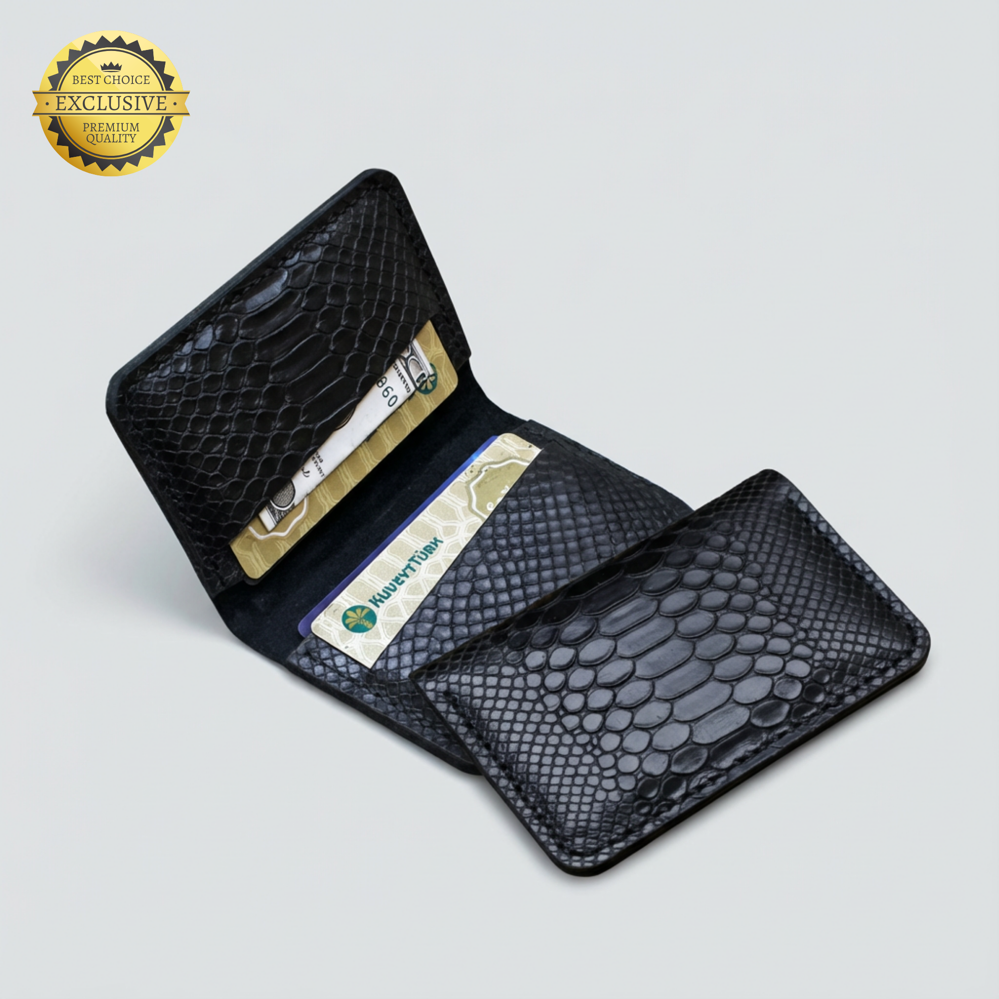 PERLA Hakiki Deri Siyah Katlanır Kartlık - 4 Bölmeli Slim Tasarım