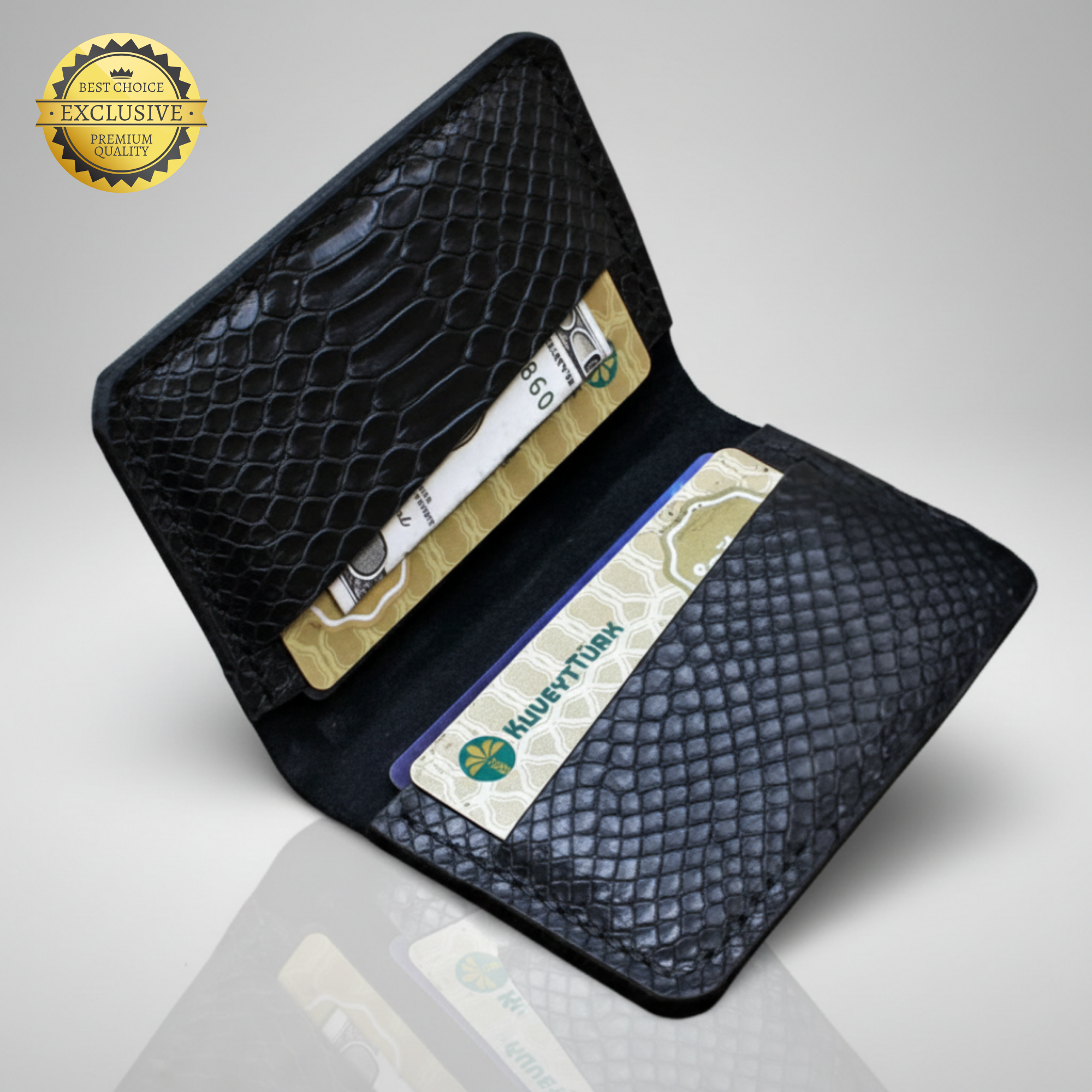 PERLA Hakiki Deri Siyah Katlanır Kartlık - 4 Bölmeli Slim Tasarım