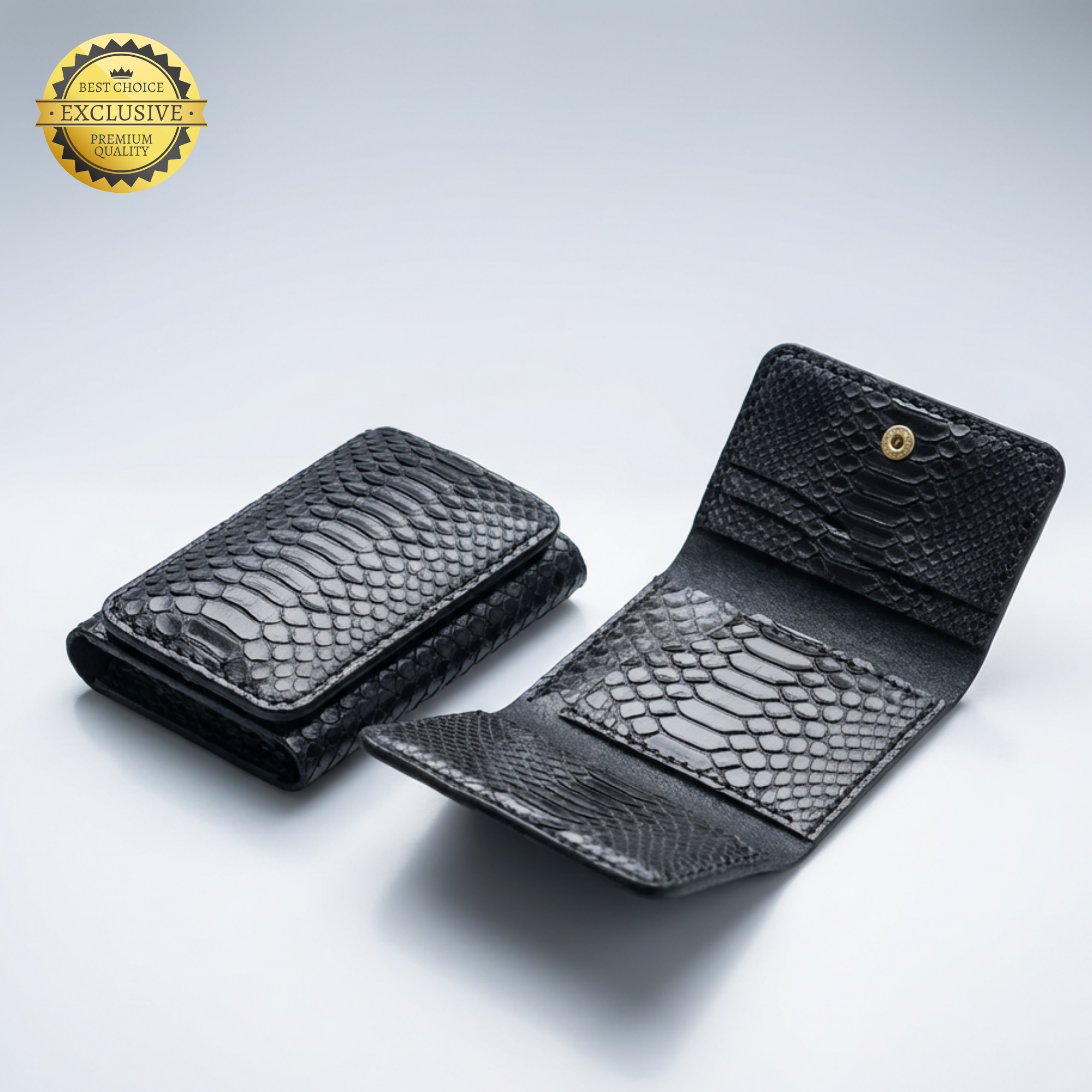 3 FOLD Yılan Derisi Baskılı İşlemeli El Yapımı Deri Cüzdan