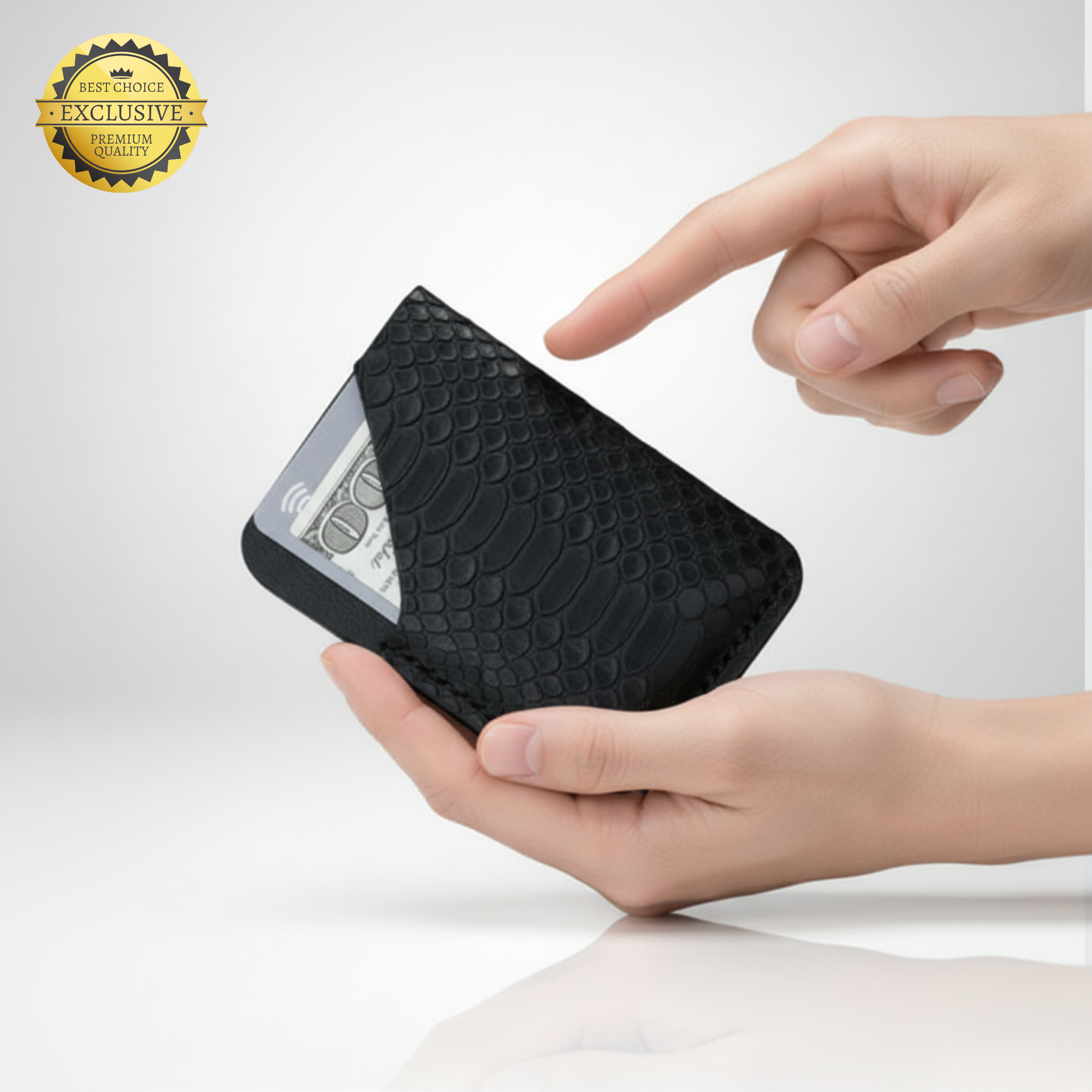 JAGUAR Yılan Derisi Baskılı İşlemeli El Yapımı Hakiki Deri Kartlık