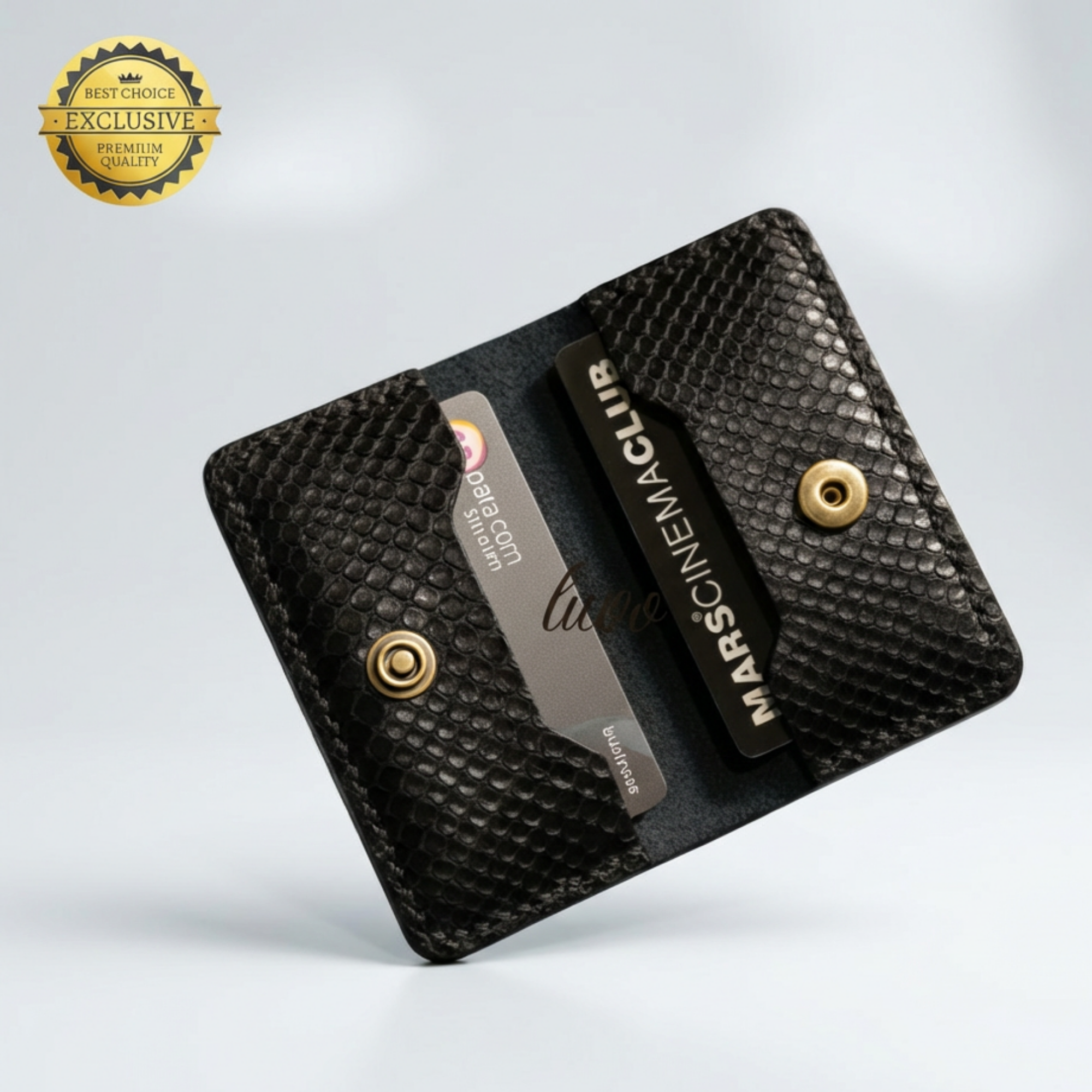 XFOLD Yılan Derisi Baskılı İşlemeli El Yapımı Hakiki Deri Kartlık