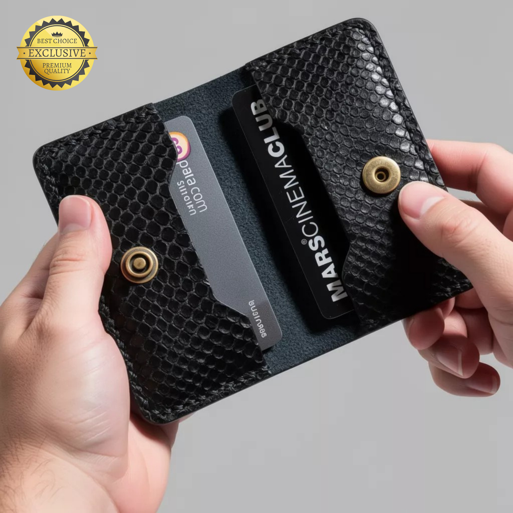 XFOLD Yılan Derisi Baskılı İşlemeli El Yapımı Hakiki Deri Kartlık