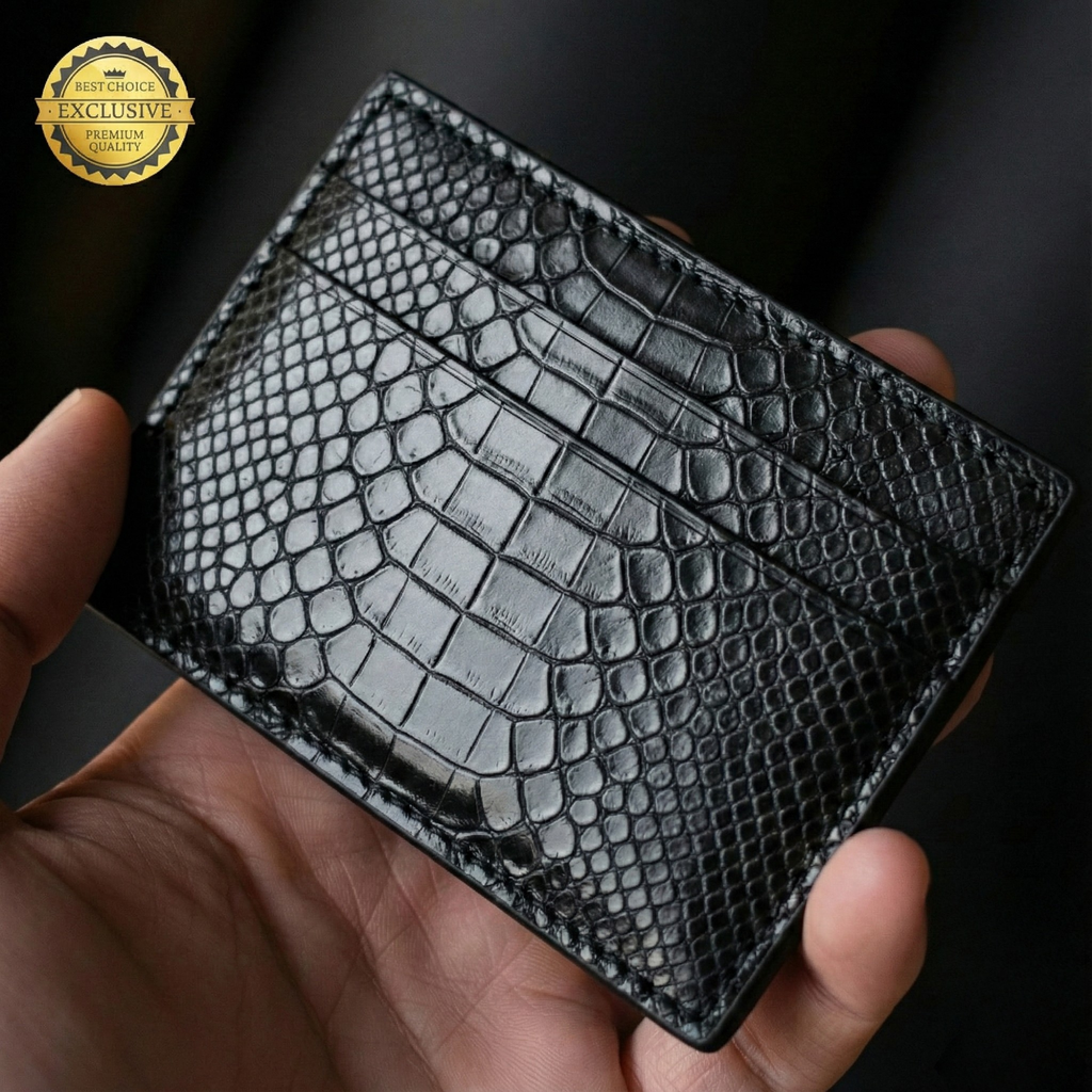 ALDER Hakiki Deri Siyah Kartlık - 5 Bölmeli Yılan Desenli Slim Cüzdan