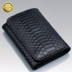 3 FOLD Yılan Derisi Baskılı İşlemeli El Yapımı Deri Cüzdan