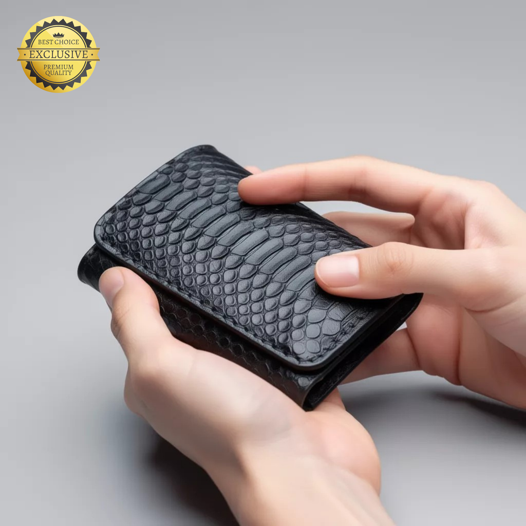 3 FOLD Yılan Derisi Baskılı İşlemeli El Yapımı Deri Cüzdan