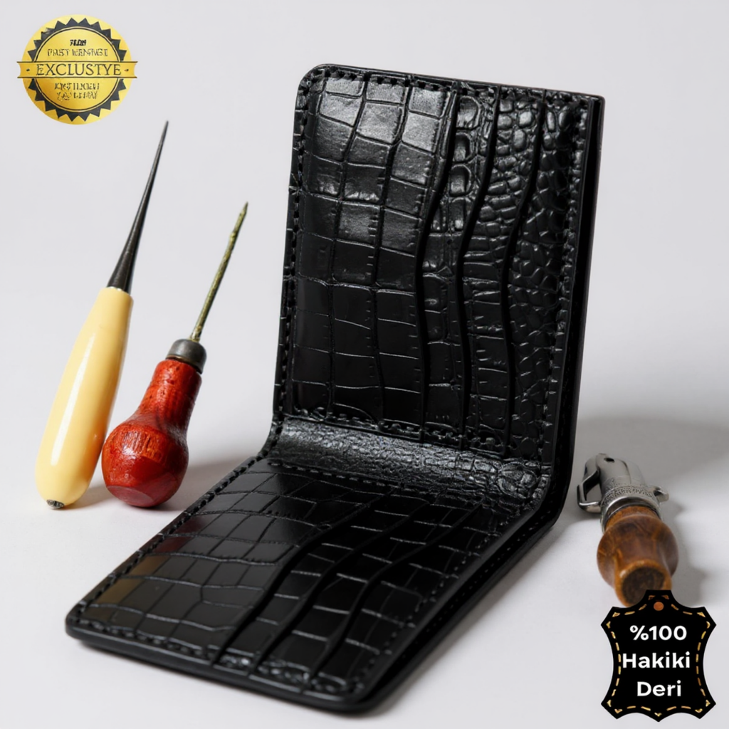 GENTLEMAN Yılan Derisi Baskılı El Yapımı Hakiki Deri Cüzdan