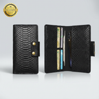 PORTFÖY Telefon Bölmeli Hakiki Deri Uzun Cüzdan - Yılan Desenli ve Çıtçıtlı